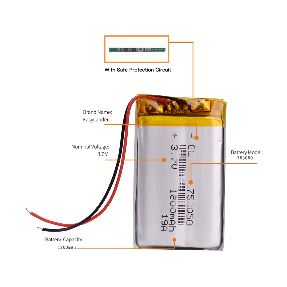 753050   3.7 فولت 1200 مللي أمبير بطارية ليثيوم بوليمر قابلة للشحن لنظام تحديد المواقع DVR MP5 بلوتوث المنتج الرقمي أدوات الألعاب الصغيرة 702949