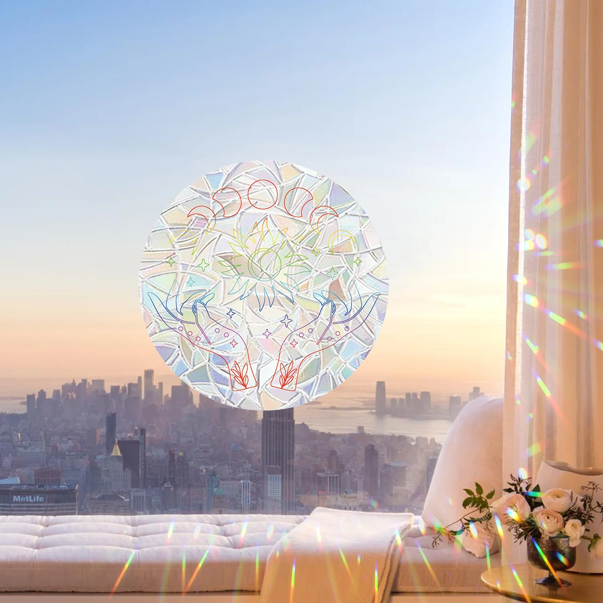 Cartoon Laser Prism Holding Star Sunlight Sun Catch Windows Stickers Children Room Decor for The Living Room Decoration Bedroom