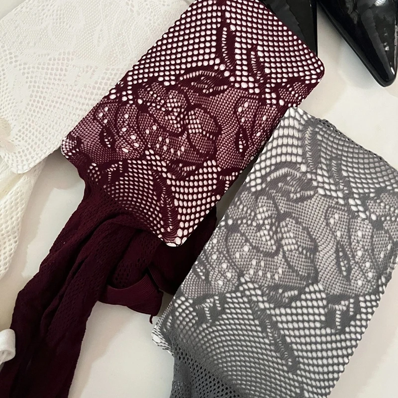 Summer Retro Women's Tights Sexy Lace Floral Fishnet Ladies Pantyhose Breathable Mesh Female Tights Ultra Thin Long Stockings