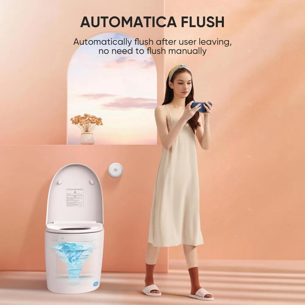 Smart Toilet with Built-in Heated Seat, Tankless Toilet with Auto Flushing, Adjustable Seat Temp, Flush Remote Control Elongated