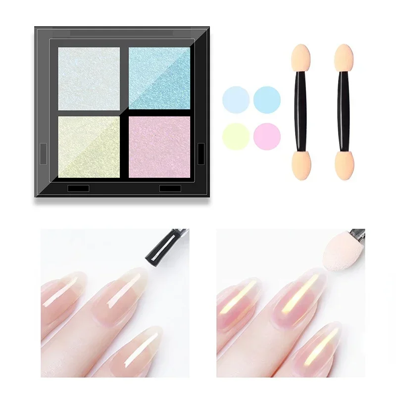 Poudre de paillettes pour ongles, poussière à friction de sirène néon, pigment pour ongles miroir chromé, vernis holographique, perle aurore scintillante de 4 couleurs