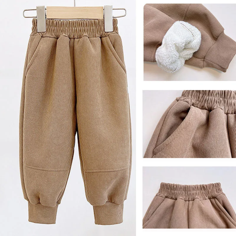 

Вельветовые зимние брюки для мальчиков-подростков, серые, хаки, коричневые, теплые флисовые брюки для мальчиков и девочек, школьные брюки, детская одежда, От 2 до 14 лет