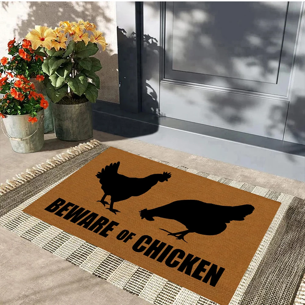 Beware of Chicken Funny Doormat Outdoor, Holiday Thanksgiving Mat, Home Decor, Floor Door Mat, Rubber Rug