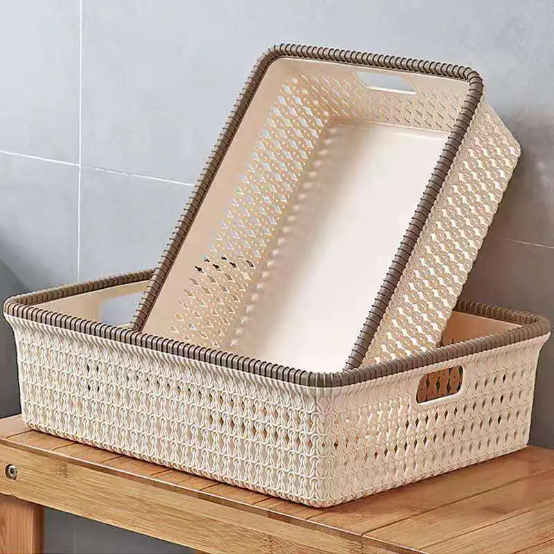 

Imitation Rattan Weaving For Storing Snacks Toys Plastic Storage Baskets Storage Baskets Kitchen Small Baskets