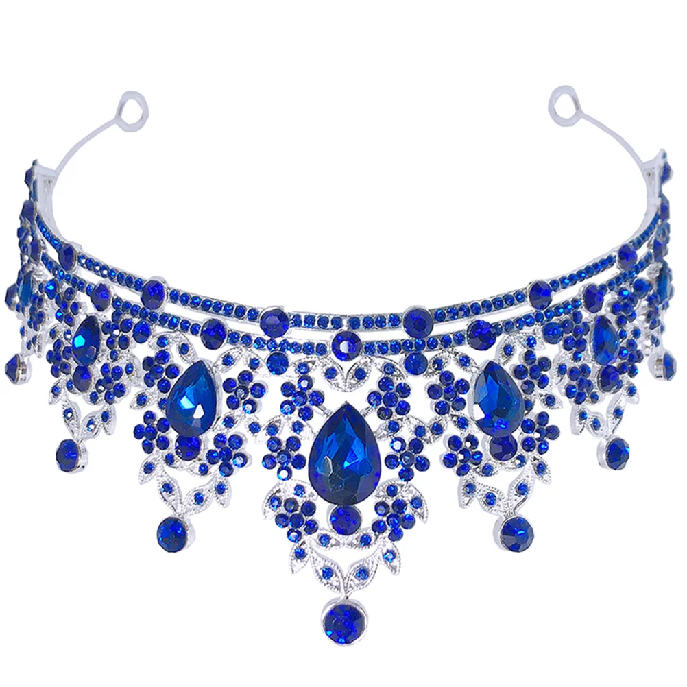 Bandeau de mariée voile bleu strass couronne bandeaux accessoire de cheveux de mariage diadème en cristal princesse
