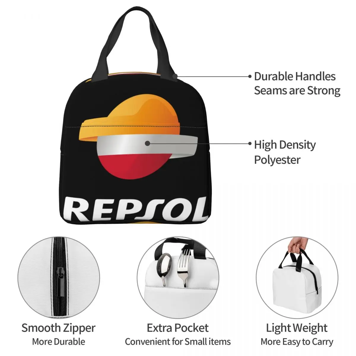 Fiambrera portátil con aislamiento de Repsol, bolsa de almuerzo, Bento Box, Unisex