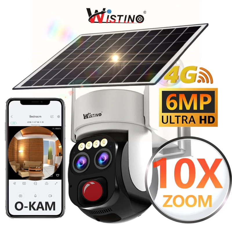 

Wistino Okam 6MP Ranch Farm Security Solar Camera Single Lens 10x Zoom Motion Detection Alarm IP66 Waterproof Solar Cctv Camera