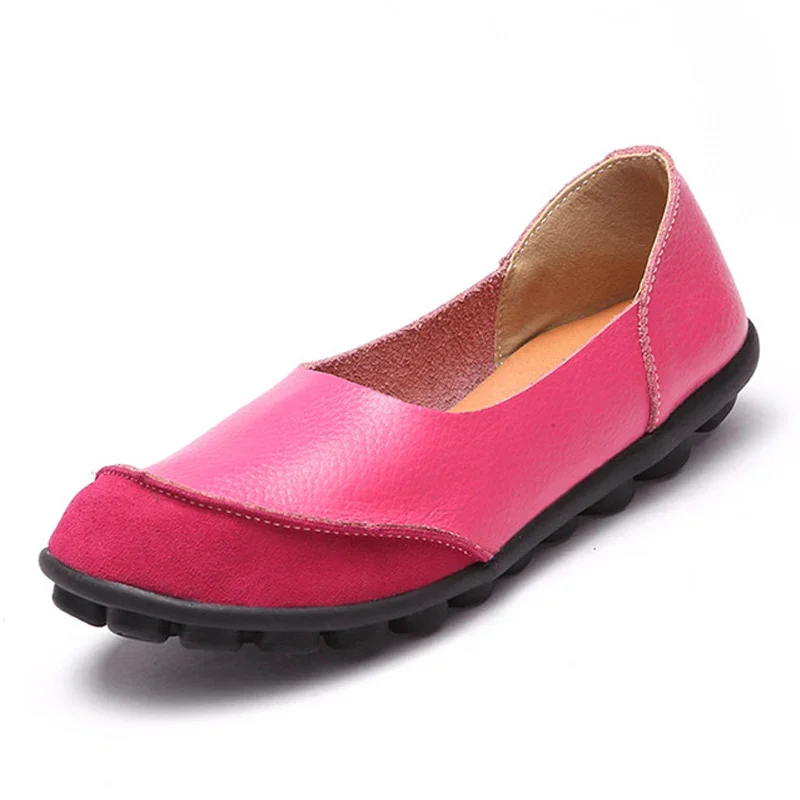 HOVINGE  Women plus size Handmade Leather Splicing Flats Moccasins Loafers ballet flats women Comfortable soft Casual Shoes