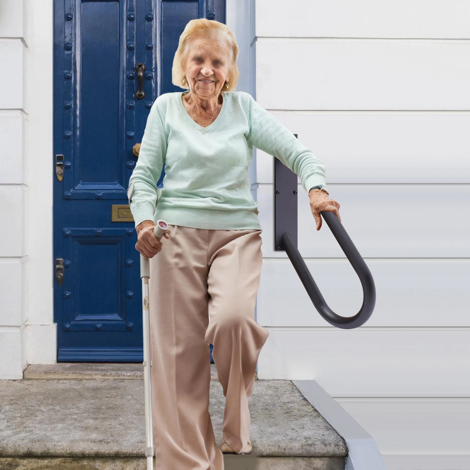 Durable Metal Stair Railing with 660 lbs Capacity, U-Shaped Structure, Black Powder-Coated Finish, Easy to Install and Clean,