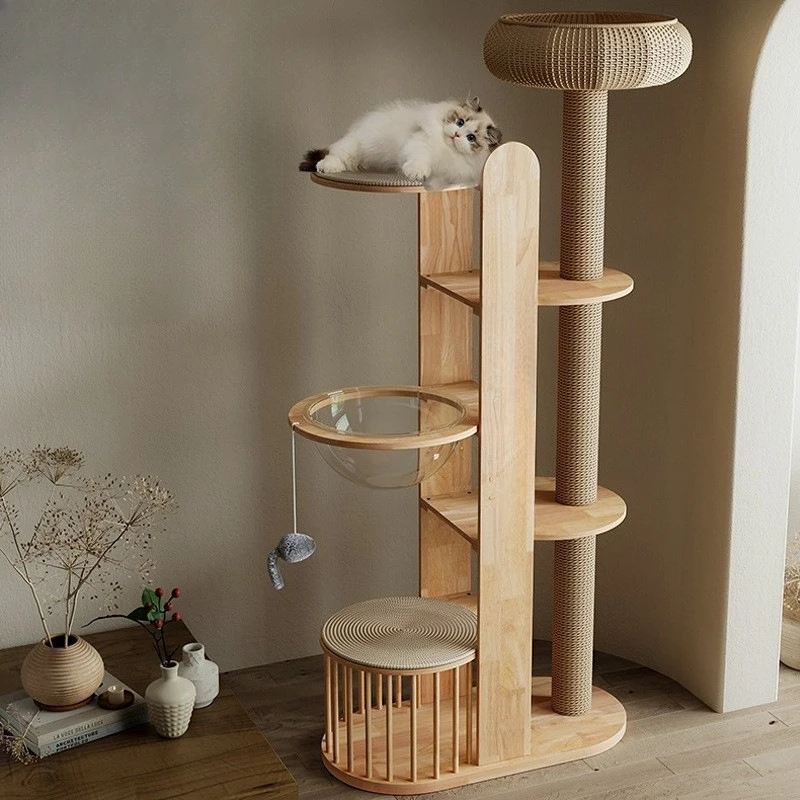 Solid wood cat climbing frame woven claw grinding column space capsule cat litter cat supplies house climbing