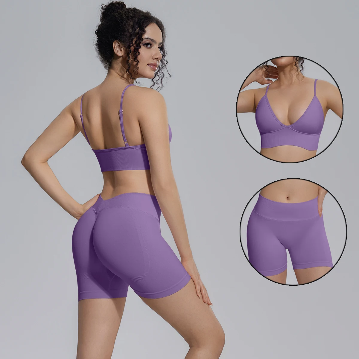 

2PCS Yoga Set for Woman's Quick-Dry Seamless Hip Push Up Yoga Shorts Summer Gym Running Gather Beautiful Back Strap Bra Yoga Set