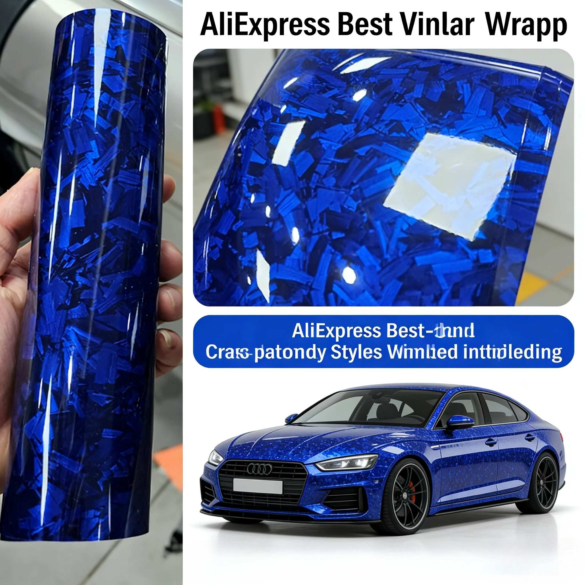High Gloss Forged Flower Carbon Blue Shiny Black Wrap Vinyl Car Film Covering Motorcycle Stickers Auto Motorcycles Adhesive Foil