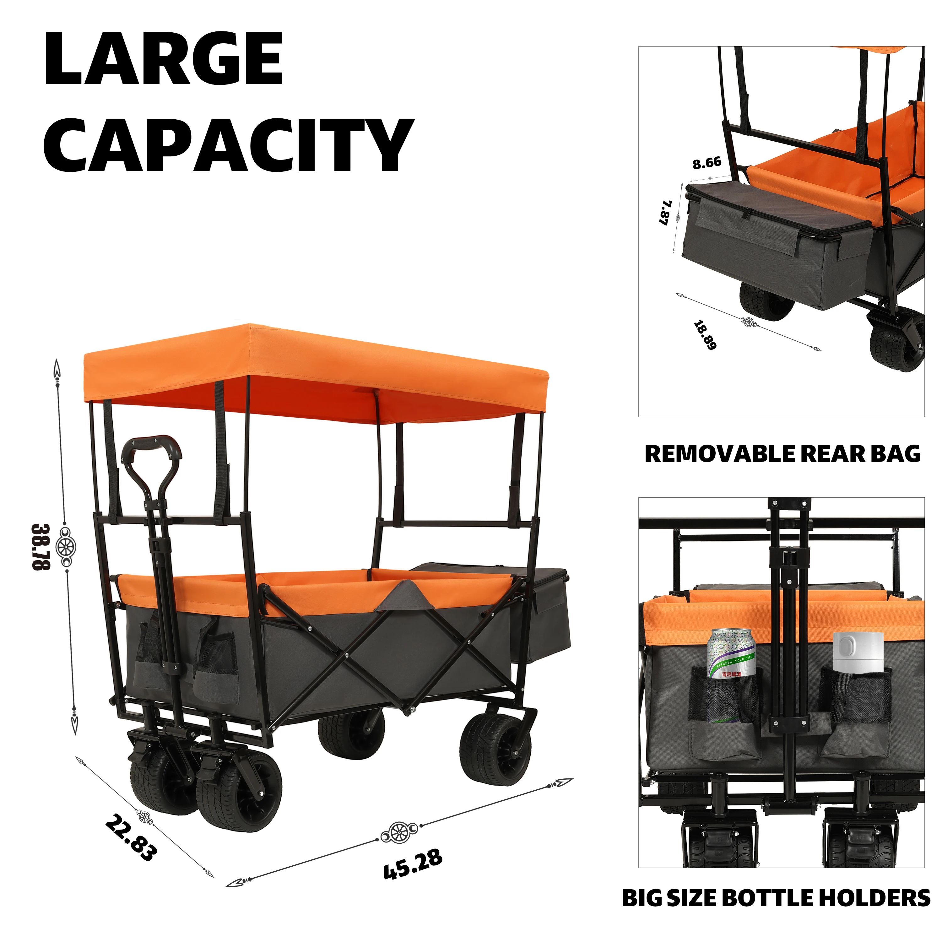 480Lbs Collapsible Wagon with Canopy,Wagon Stroller with 7" All-Terrain Wheels, Lightweight Foldable Wagon, Large Capacity for