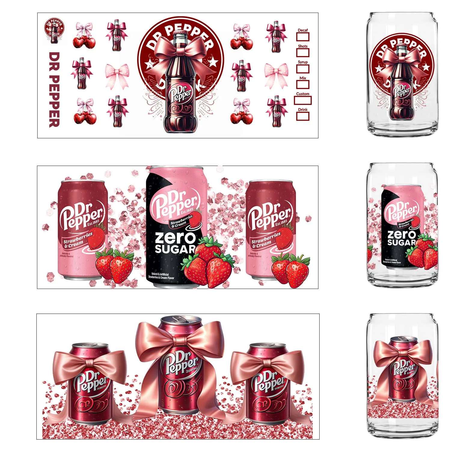 1/5 sheets Adult soda beverage Sticker Party DIY Decals 3D transfers uvdtf stickers 16oz uv dtf cup wraps