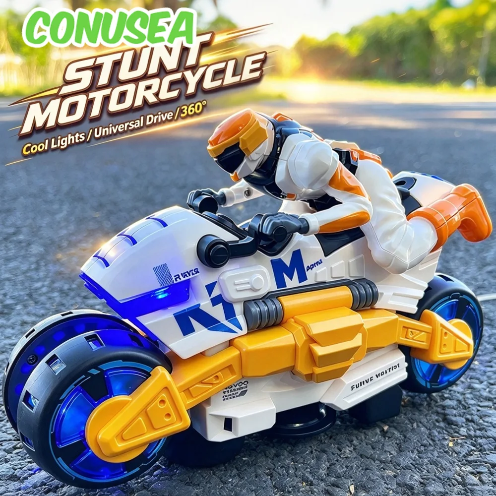 Electric Motorbike Transformable Stunt Motorcycle 360 Rotating Light Music Deformation Interactive Toys Car Children Xmas Gifts