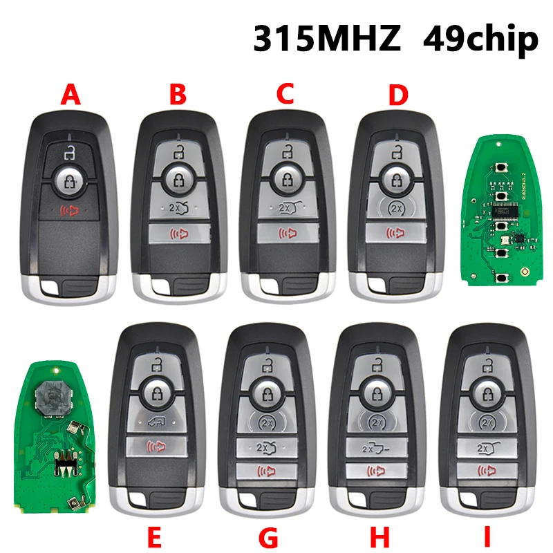 

CN018125 Aftermarket Smart Rmote For 2013-2020 Ford Mustang Lincoln 3/4/5 Buttons Smart Key Fob With 315MHZ 49Chip