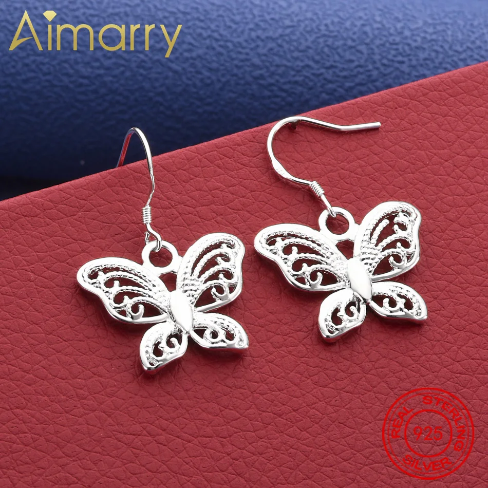 

Hot 925 Sterling Silver Beautiful Butterfly Drop Earring For Women Fashion Holiday Gifts Classic Party Wedding Jewelry