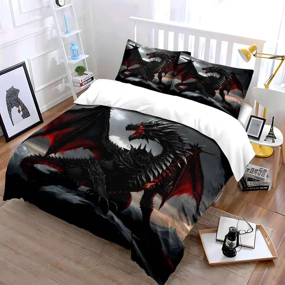 Black dragon atop mountain Duvet Cover Set with 3D Printing Design Soft Polyester Bedding Set All-Season Comfort for gifts