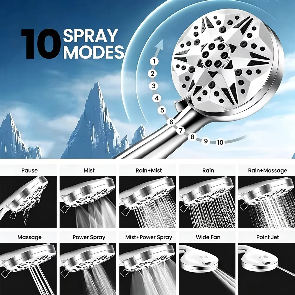 Powerful Dual-Spray Handheld Shower Head Rain & Mist Modes Easy Install Chrome Showerhead for Standard Bathroom Fixtures