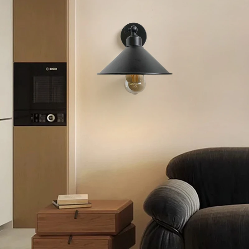 1Pc black industrial swing arm wall lamp, E27 bulb base, living room, bedroom, study, bedside lighting fixture (without bulb)