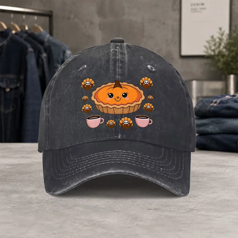 Cute-Pumpkin-Pie-Pattern-Retro-Washed-Baseball-Cap-Unisex-Casual-All-Match-Hat-for-Outings-Picnics-Daily-Commute