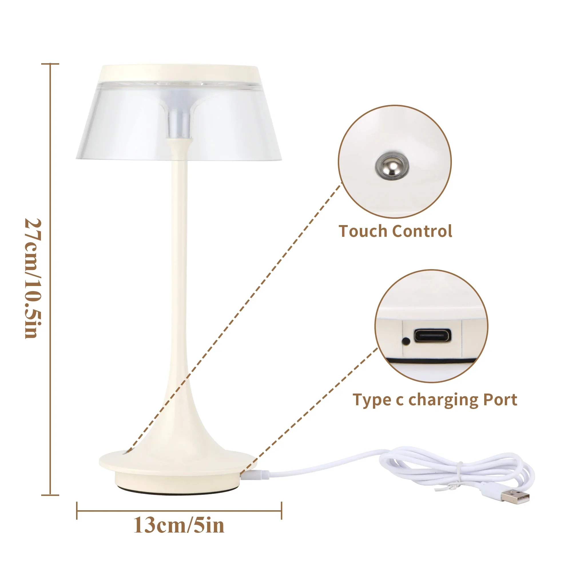 

Set of 2 Nightstand Dimmable Bedside Table Lamp Touch Control Lamp with 3 Color Stepless Dimming for Weddings Parties Patio