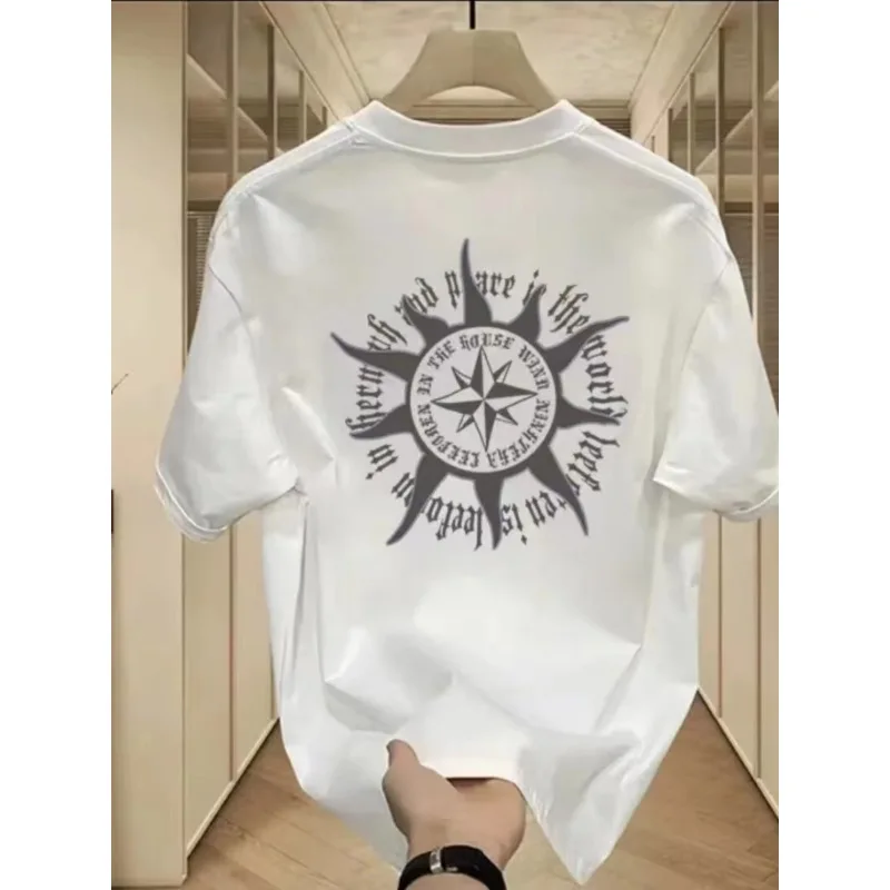 

2024 new summer trendy brand printed short-sleeved T-shirts for male students, loose couple tops, outer layer bottoming shirts