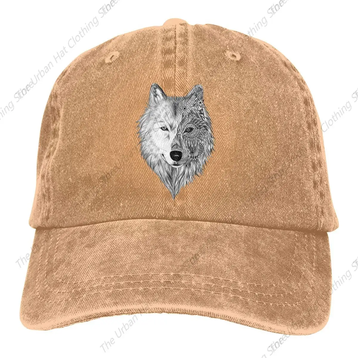 

Denim Cap Big Wolf Head Baseball Dad Caps Adjustable Classic Sports for Men Women Trucker Hat, Natural