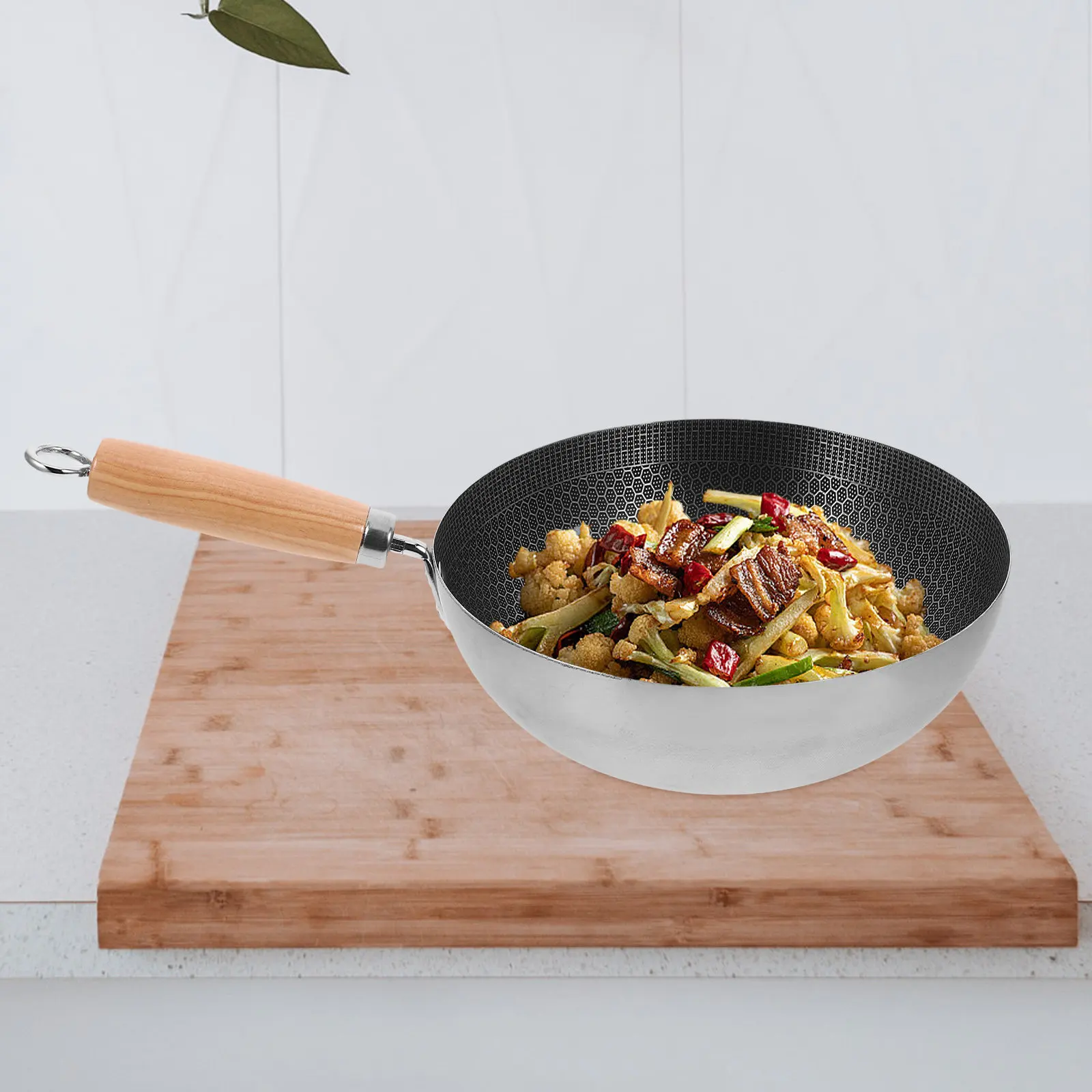 

Сковорода-вок с сотовой структурой из нержавеющей стали без покрытия для жарки, для дома и ресторанов, кухонная утварь, сверхпрочная