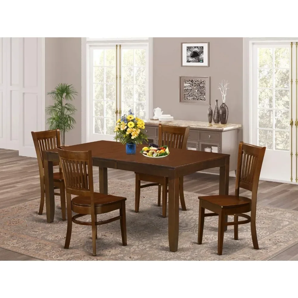 LYVA7-ESP-C 7-Piece Kitchen Set, One Rectangular Table with Butterfly Leaves and 6 Linen Dining Room Chairs