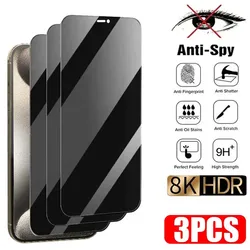 Protector de pantalla de privacidad para iPhone, vidrio Protector antiespía para iPhone 15, 14, 13, 12, 11 Pro Max, Mini, 8, 7 Plus, 15, XXR, XS Max, 3 unidades