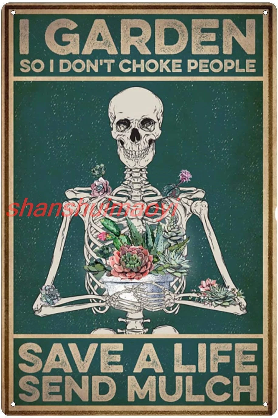 shan Skull Retro Style Metal Tin Sign,Save A Life Send Mulch,Wall Decor Retro Metal Plaque Bar Pub Vintage Poster Set 8x1 1pc