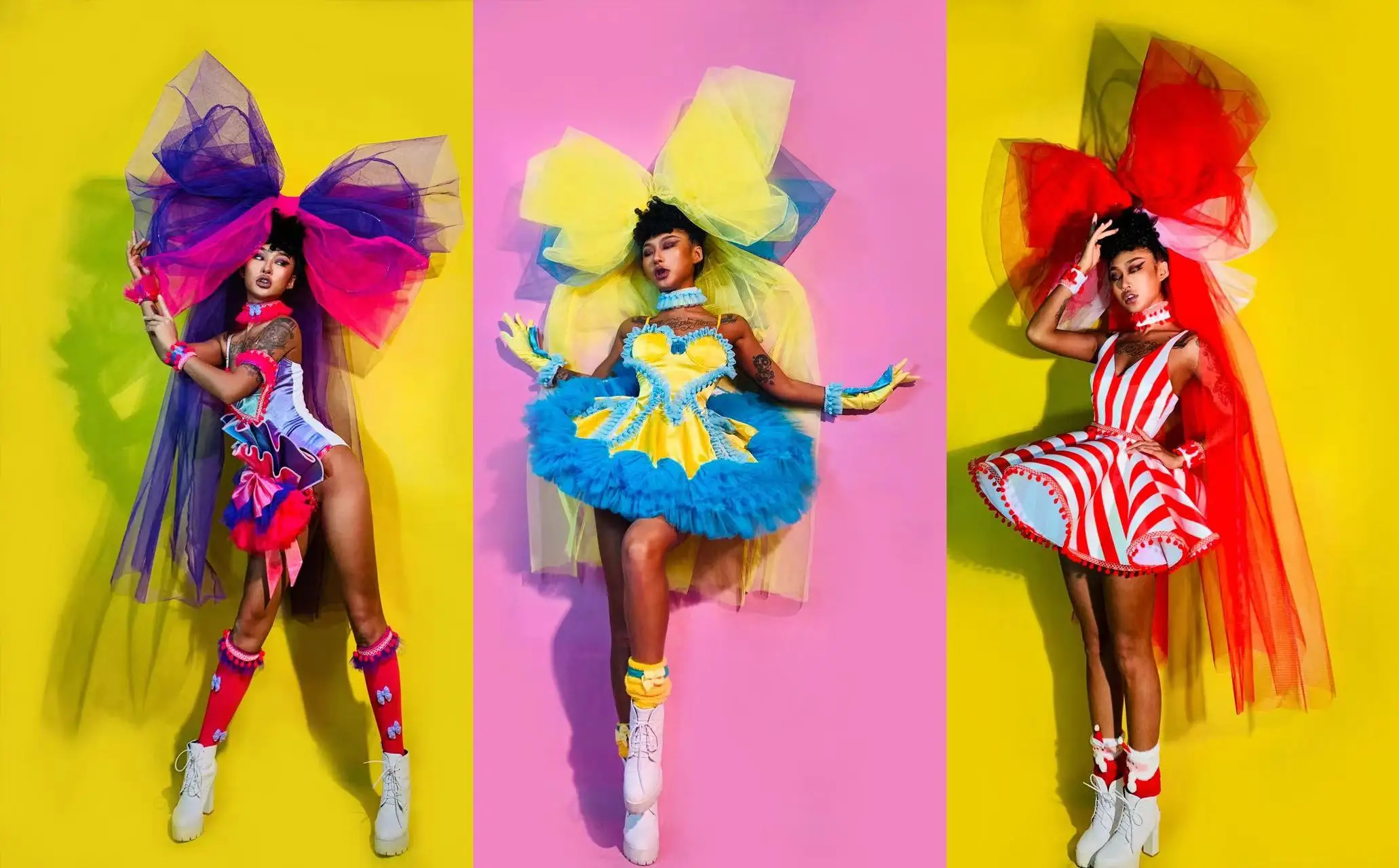 

Candy Colored Bow Headress+Dress Bar Nightclub Parade Commercial Interactive Atmosphere Costume Singer Dance Stage Party Wear