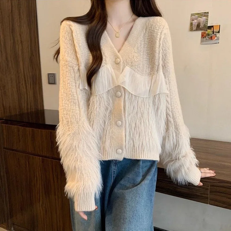 

Idle Style Outer Wear Solid Color Knitted Cardigan Top 2024 Women's Loose Soft Sweater Coat