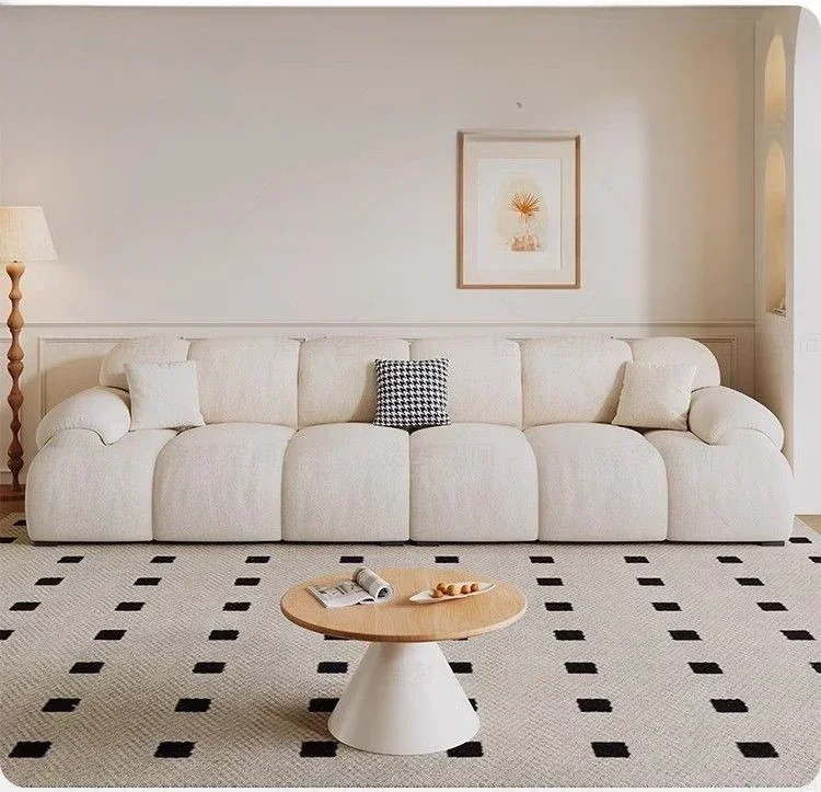 French cloud cream petal sofa, puff skin feeling cat paw velvet modern simple Internet celebrity straight row sofa