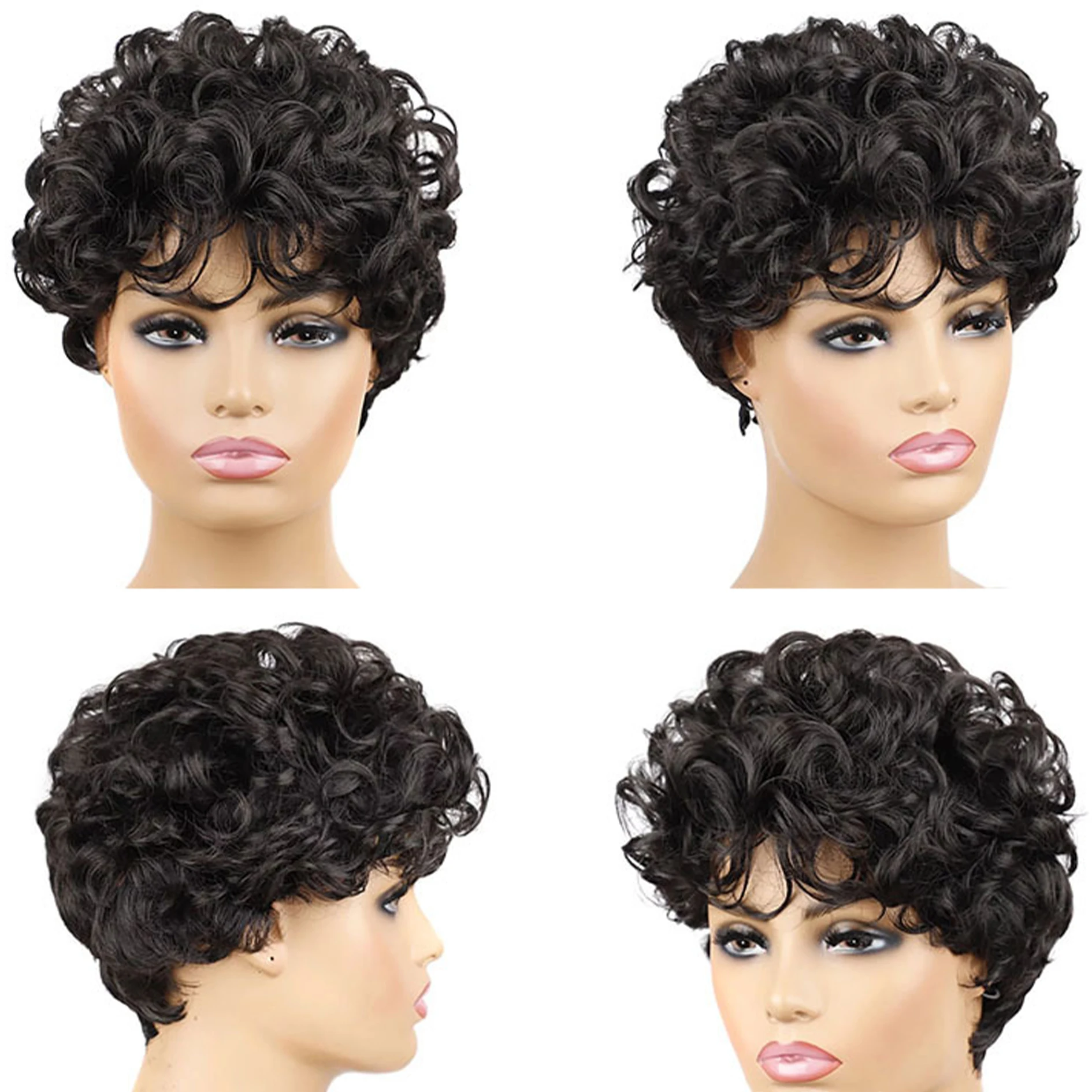 synthesize black fluffy european american ladies wig full head cover foreign trade handsome high temperature silk simulation wig