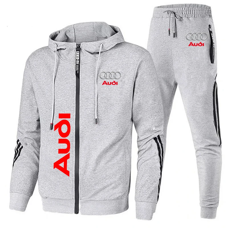 Men\'s Tracksuit Men Audi Logo Print Zipper Sweatshirt+Pants 2 Piece Suit Fitness Jogging Sets Suit Audi Men Clothing Sportswear