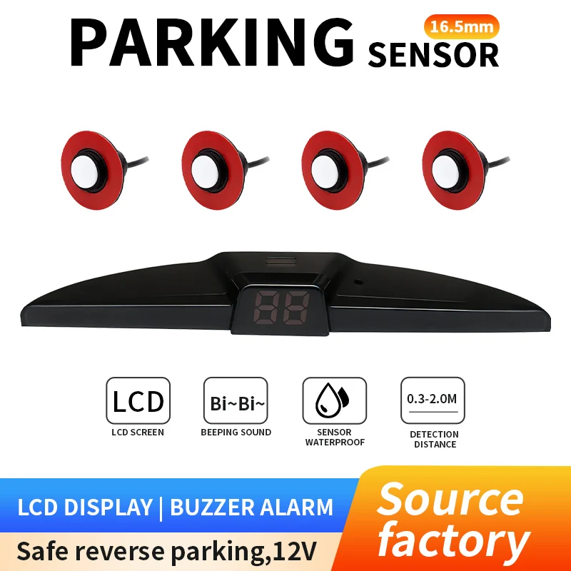 12V Reverse Parking Sensor Kit 4 Sensors LED Display 0.3-2.0M Detection 6 Color Options for Universal Car Parking Safety