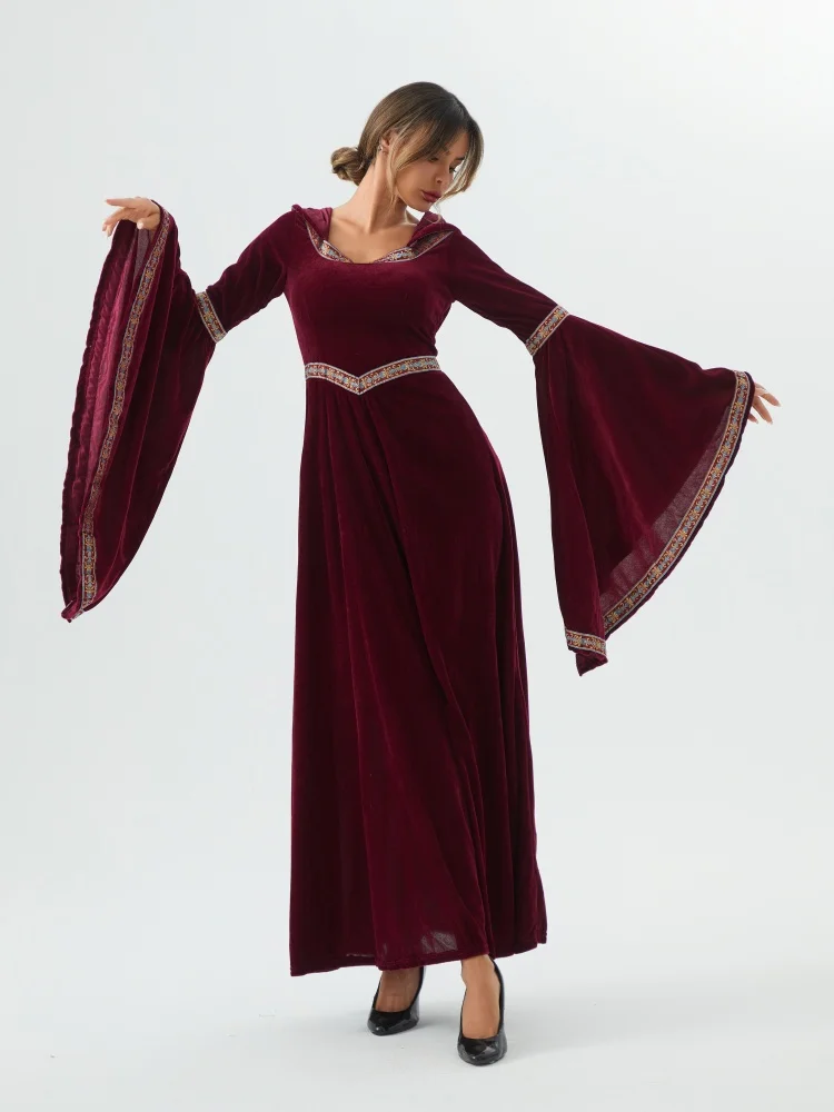 Medieval Women Cosplay Costumes Headwear Halloween Party Carnival Princess Queen Witch Cosplay Adult Female Clothes Dress