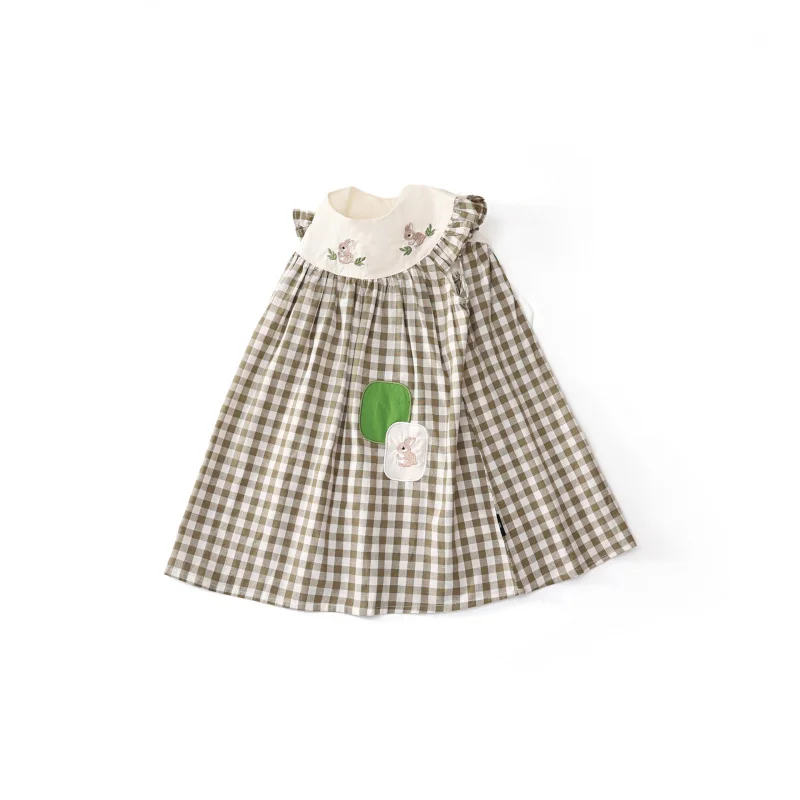 

Korean girls2025Summer New Style Rabbit Green Plaid Dress Baby Stylish Dress Princess Dress