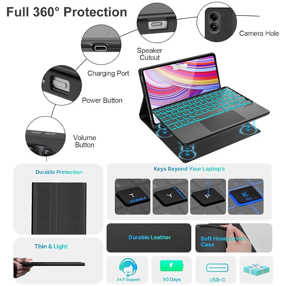 

Case For Xiaomi POCO Pad 12.1 Inch 2024, Detachable Bluetooth Keyboard Cover Redmi Pad Pro 12.1 Inch