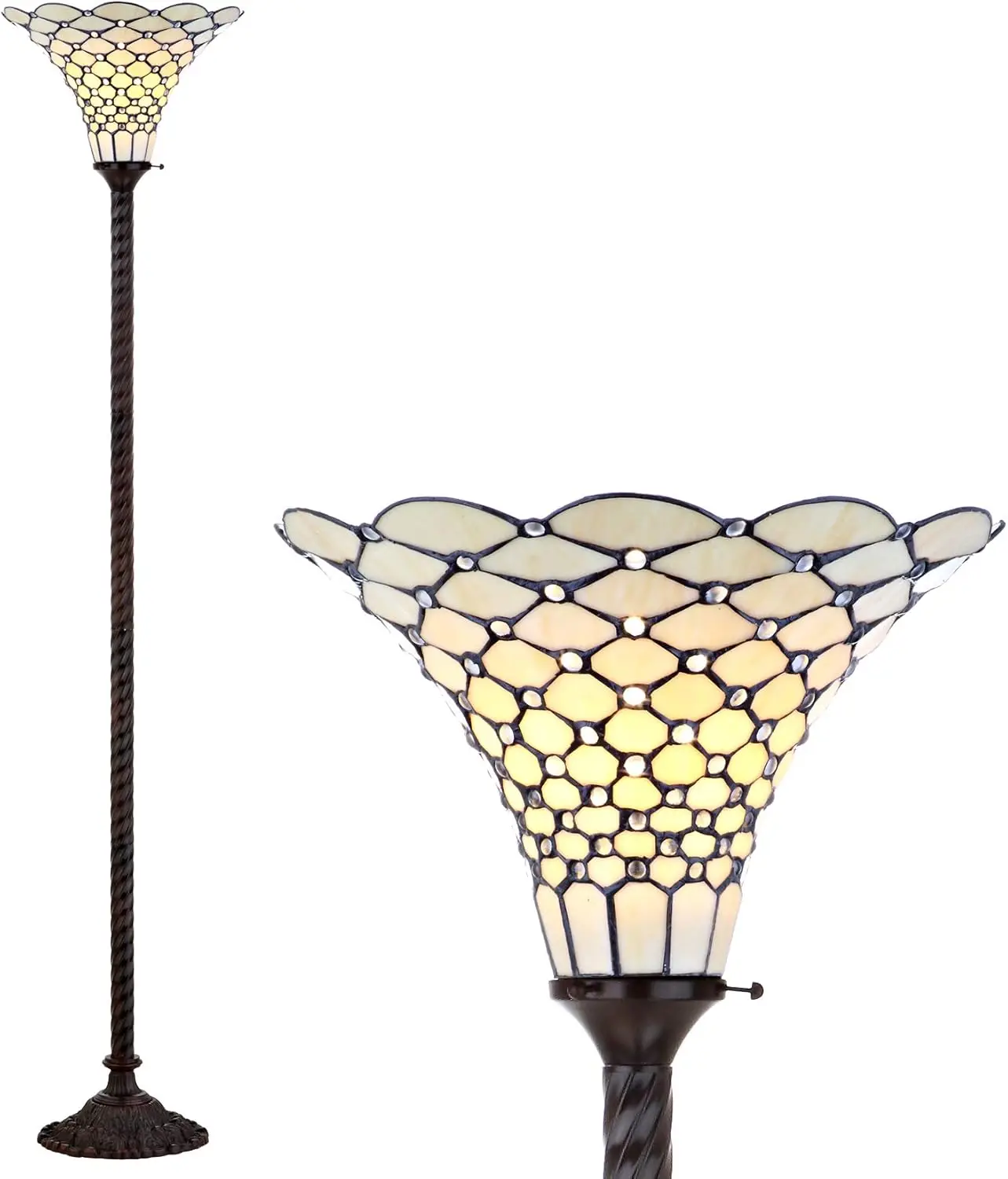 

White Tiffany-Style 70" Torchiere LED Floor Lamp, Tiffany, Traditional, Art Nouveau Style