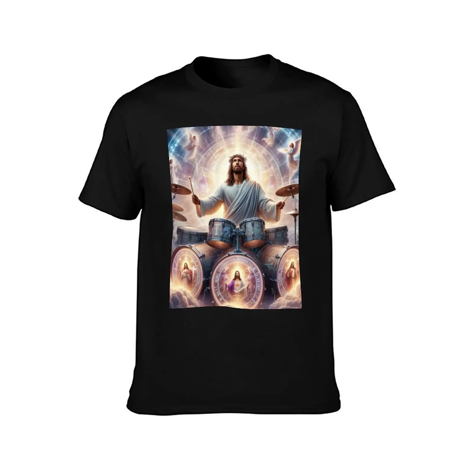 JESUS DRUMMER : JESUS PLAYING DRUMS T-Shirt Big and Tall Solid Color T-Shirt