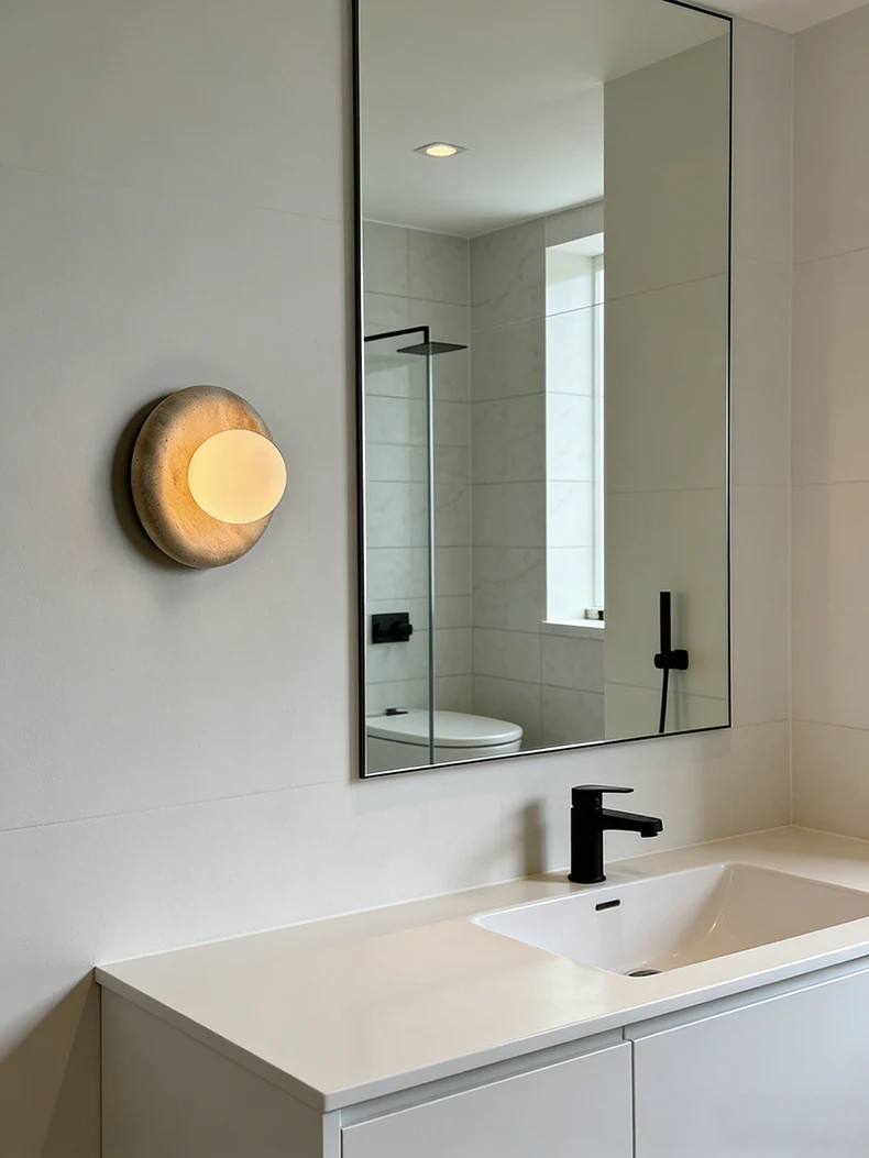 Round Real Stone Wall Light White Glass G9 Bulb Indoor
