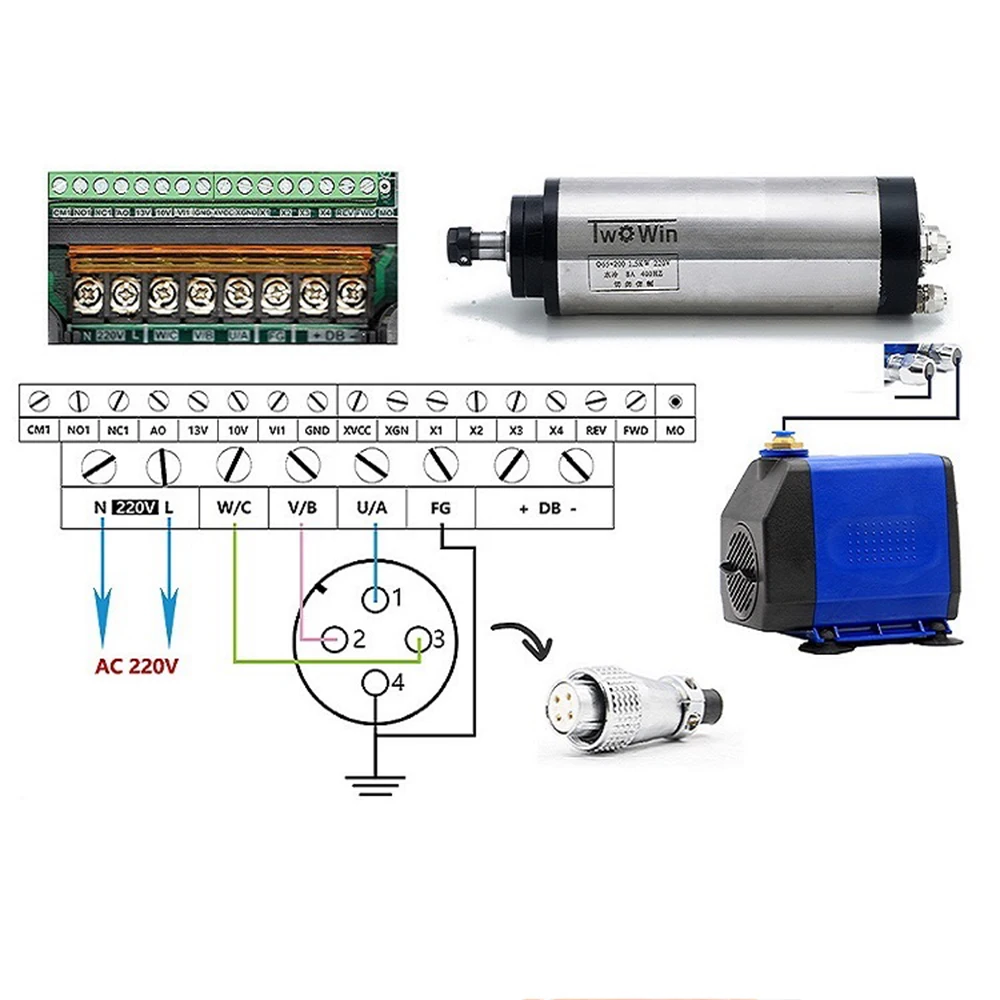 Imagem -02 - Refrigerado a ar do Eixo Motor Er11 220v Cnc Gravura Moagem Torno Eixo com 4xbearings 800w