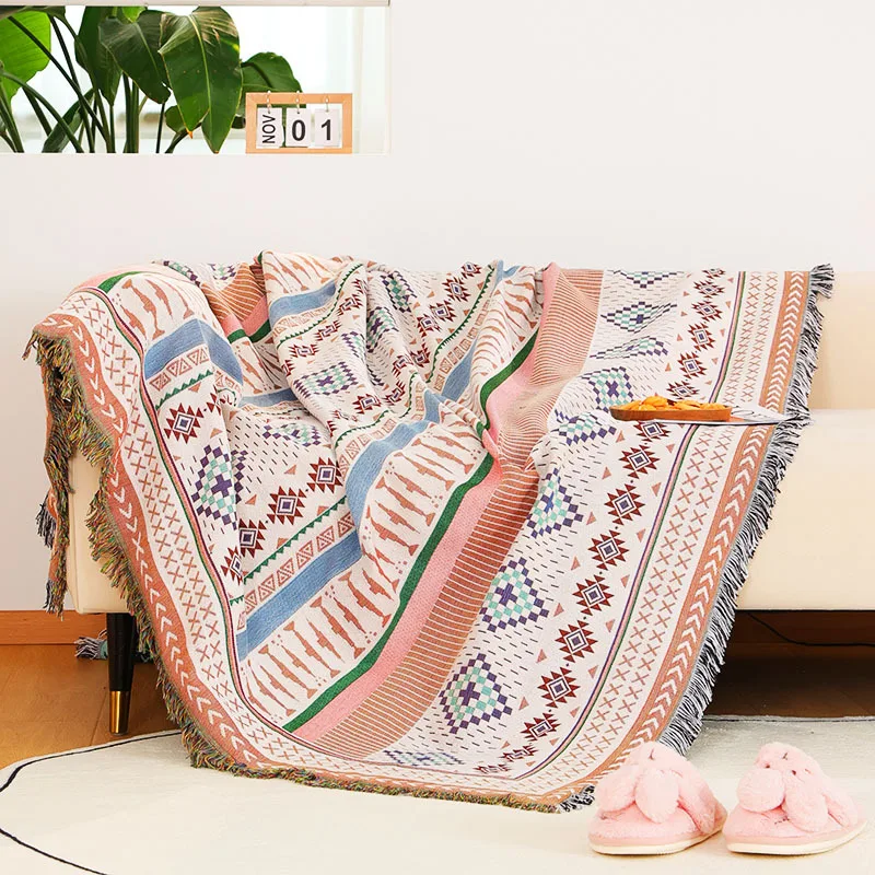 Outdoor Camping Tribal Rugs Blankets Indian Picnic Blanket Boho Decorative Bed Blankets Plaid Sofa Mats Travel Rug Tassels Linen