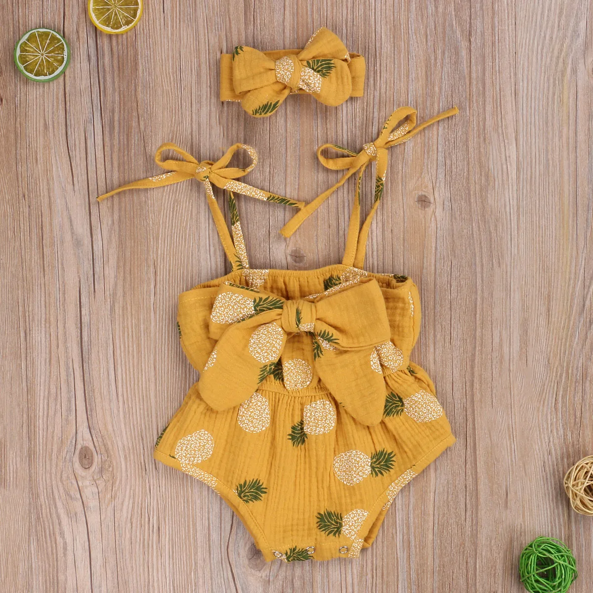 Summer Baby Girls Fruit Print Romper Headband 2PCS Cotton Sleeveless Jumpsuit For Newborn Infant Clothing Outfits