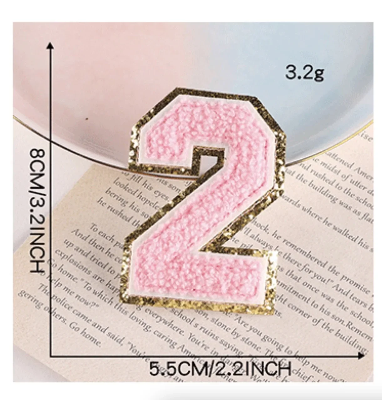 1pcs 8CM Pink Chenille Number Patches Iron on Towel Embroidered Felt Glitter Sequins Heat Adhesive DIY Accessory