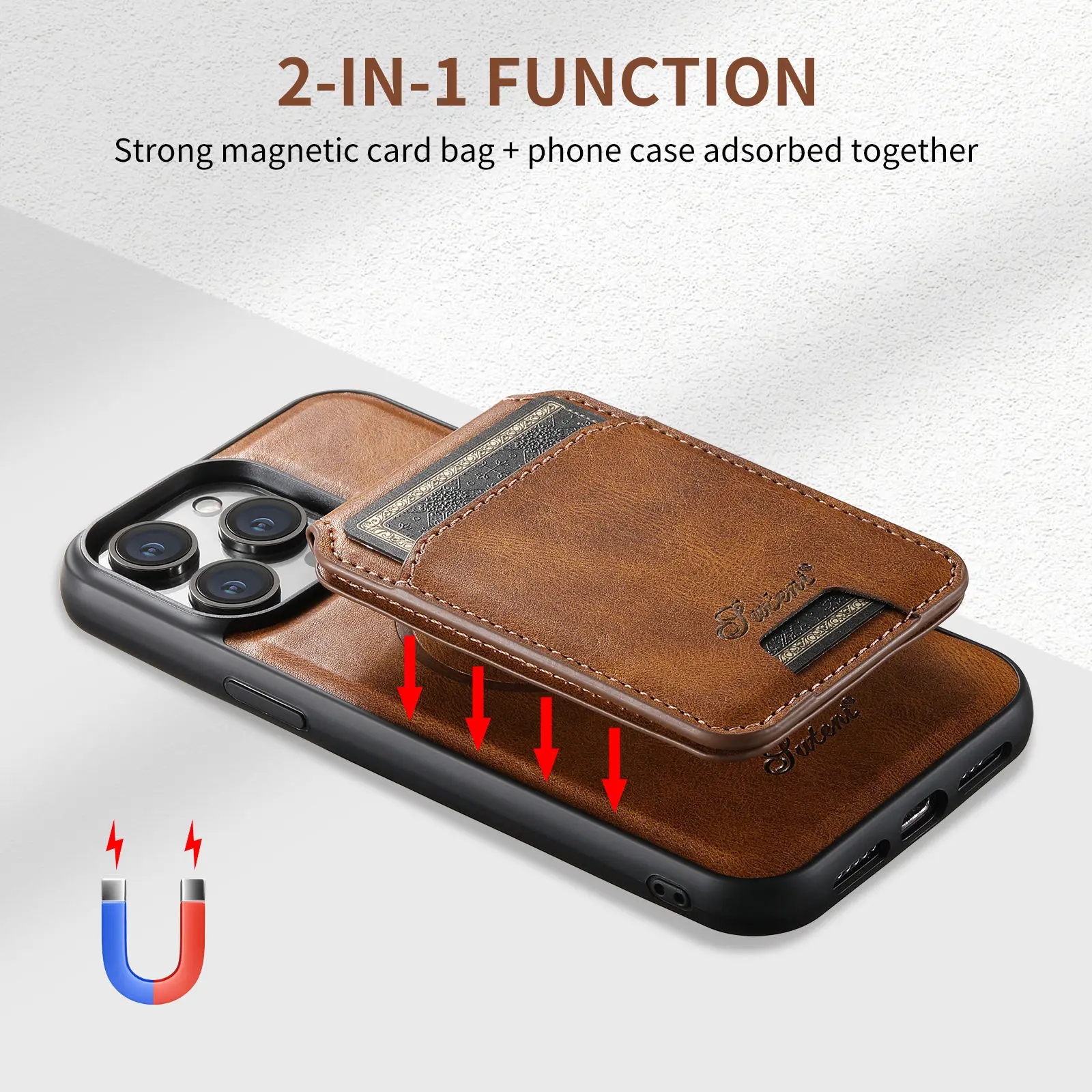 PU Leather Case for iPhone 16 15 Pro Max Plus iPhone 16 15 Pro 2 in1 Function Detachable Magnetic Card bag Stand Feature Cover
