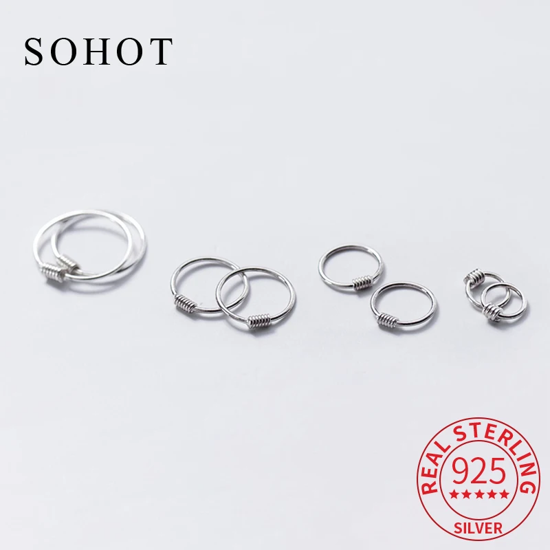 

Real 925 Sterling Silver Minimalist Spring Round Hoop Earrings for Charm Women Party Trendy Fine Jewelry Ear Bone Accessories